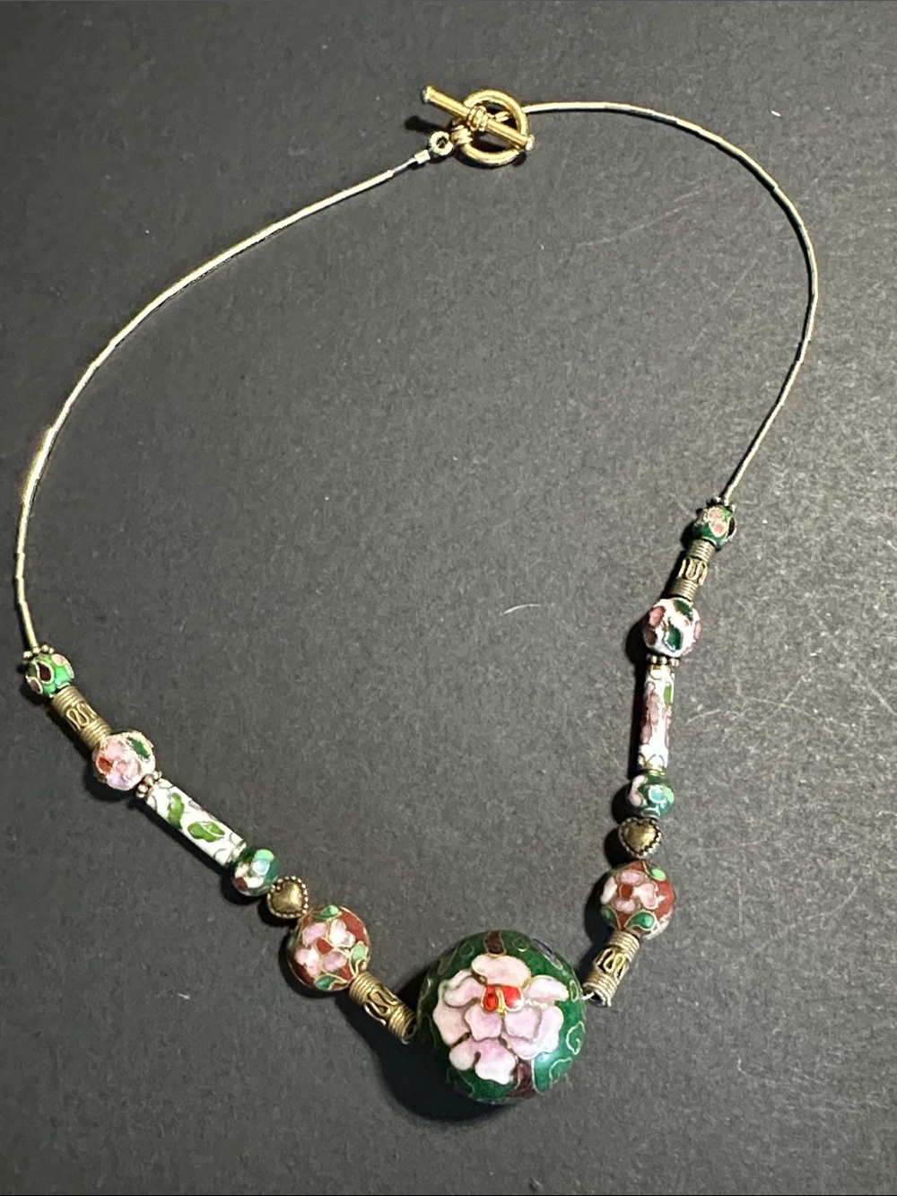 18.  Cloisonné Vintage Necklace Needs Restrung Toggle Clasp